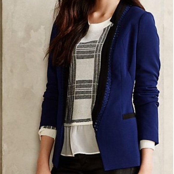 NWOT Anthropologie Cartonnier Dera Tuxedo-Style Blazer Blue and Black - Size M - Picture 11 of 12